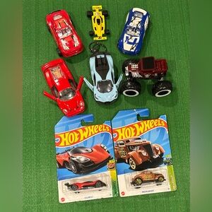 Die-Cast Toy Car Set - Red, Blue, Yellow including two new hot wheels